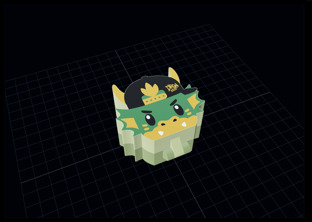 Forge preview of a multicolour dragon-shaped print-in-place hinged box
